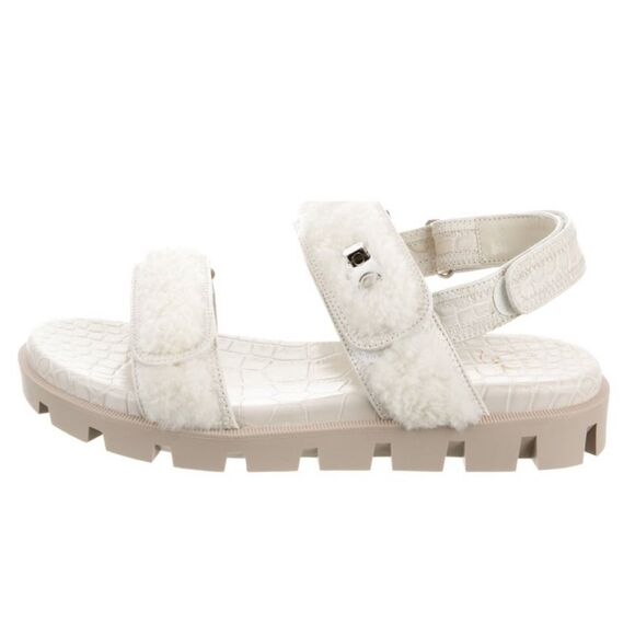 Christian Louboutin Leather and Shearling Sandals - Picture 4 of 6